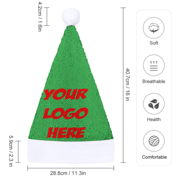 Personalized Sequin Christmas Hat, Your Image, Design, Logo, Text, Promotional Products, Gift Ideas, Personalized Gifts