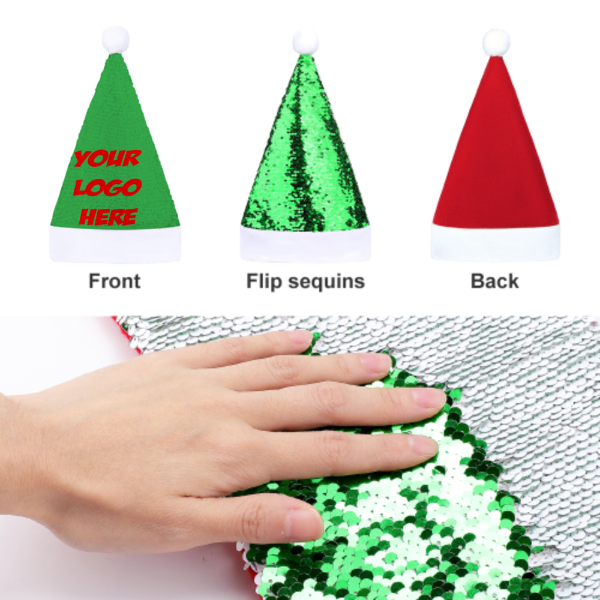 Personalized Sequin Christmas Hat, Your Image, Design, Logo, Text, Promotional Products, Gift Ideas, Personalized Gifts