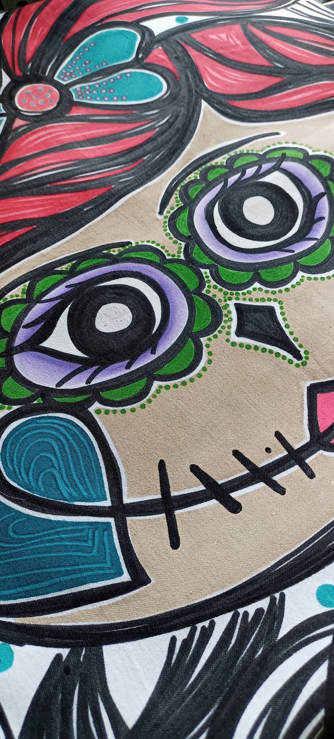 Square Pillowcase Catrina Handmade Painted Crafted Cotton Canvas Gifts Home Decor