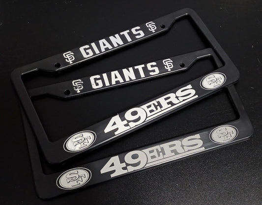 SET of 2 - San Francisco Giants / 49ers Black Plastic or Aluminum License Plate Frames Truck Car Van Décor Accessories New Vehicle Gifts