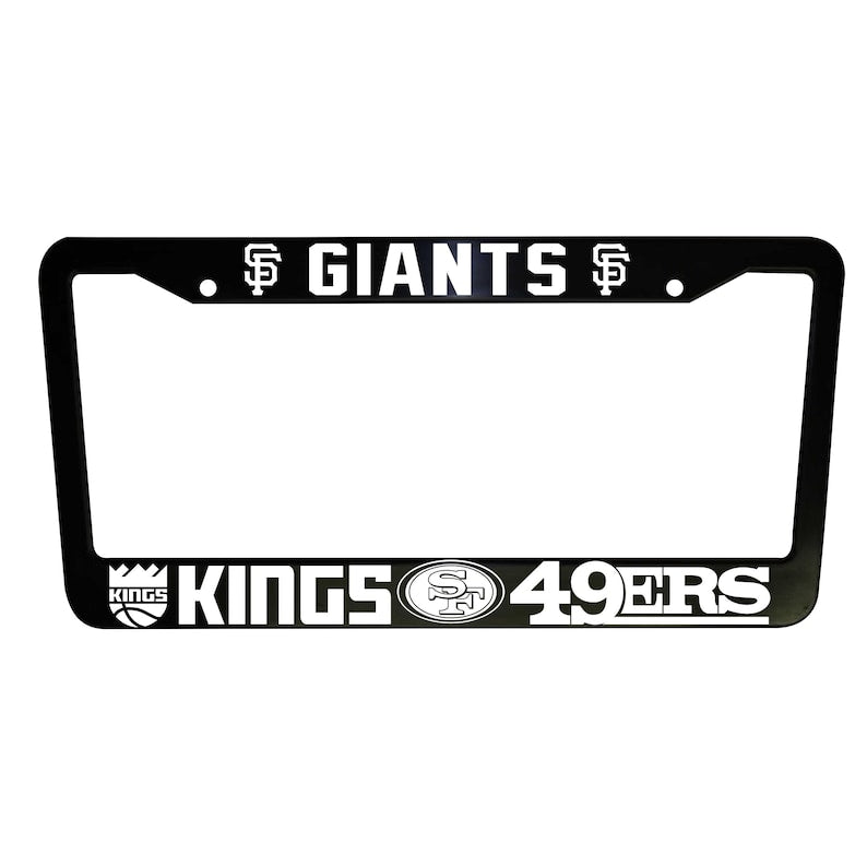 SET of 2 - San Francisco Giants, 49ers, Sacramento Kings Black Plastic or Aluminum License Plate Frames Truck Car Van Vehicle Accessories