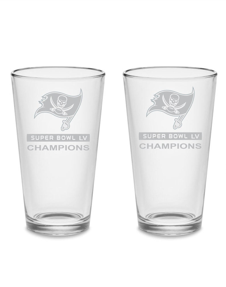 SET Tampa Bay Buccaneers Super Bowl LV Champions 55 - 2021 Custom Pint Beer Glasses Etched Drinkware 16 oz. Drinking Glass