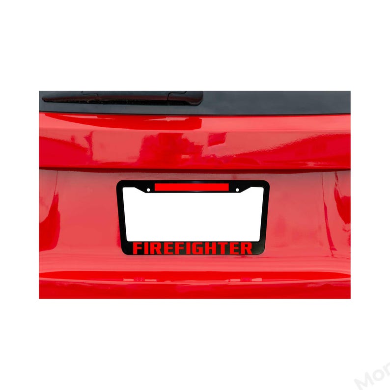 Firefighter Thin Red Line Car License Plate Frame, Car Decor for Proud Firefighter, Black Plastic, Aluminum, Truck Decor, Car Accessories