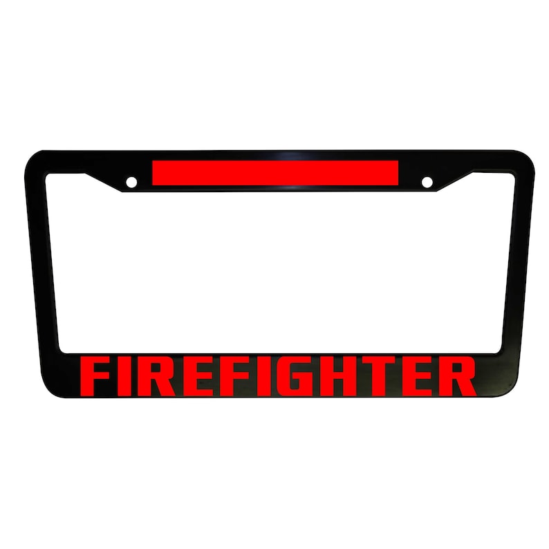 Firefighter Thin Red Line Car License Plate Frame, Car Decor for Proud Firefighter, Black Plastic, Aluminum, Truck Decor, Car Accessories
