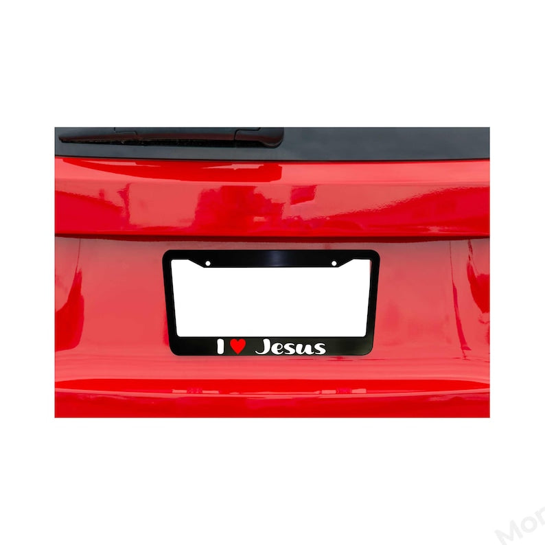 Christian Car License Plate Frame, I Love Jesus Car Accessory, Plastic or Aluminum, Car Decor, Car Accessories, Religious Gifts