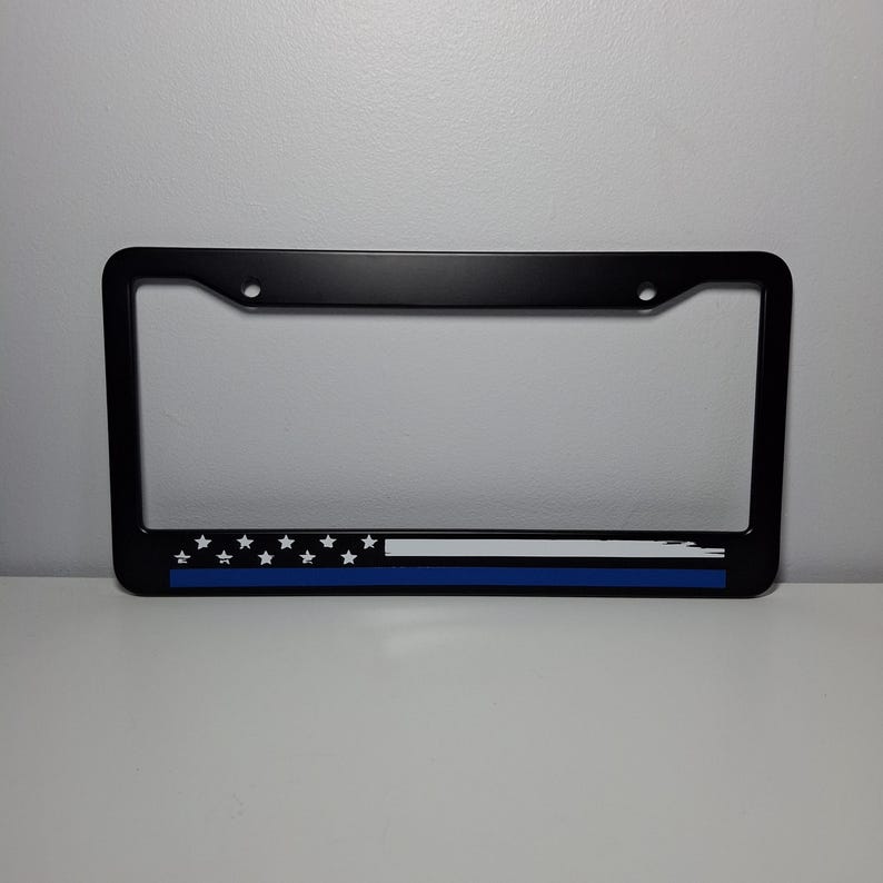 Thin Blue Line Police Car License Plate Frame, Back the Blue Support, Car Decor, Black Plastic, Aluminum, Truck Decor, Car Accessories