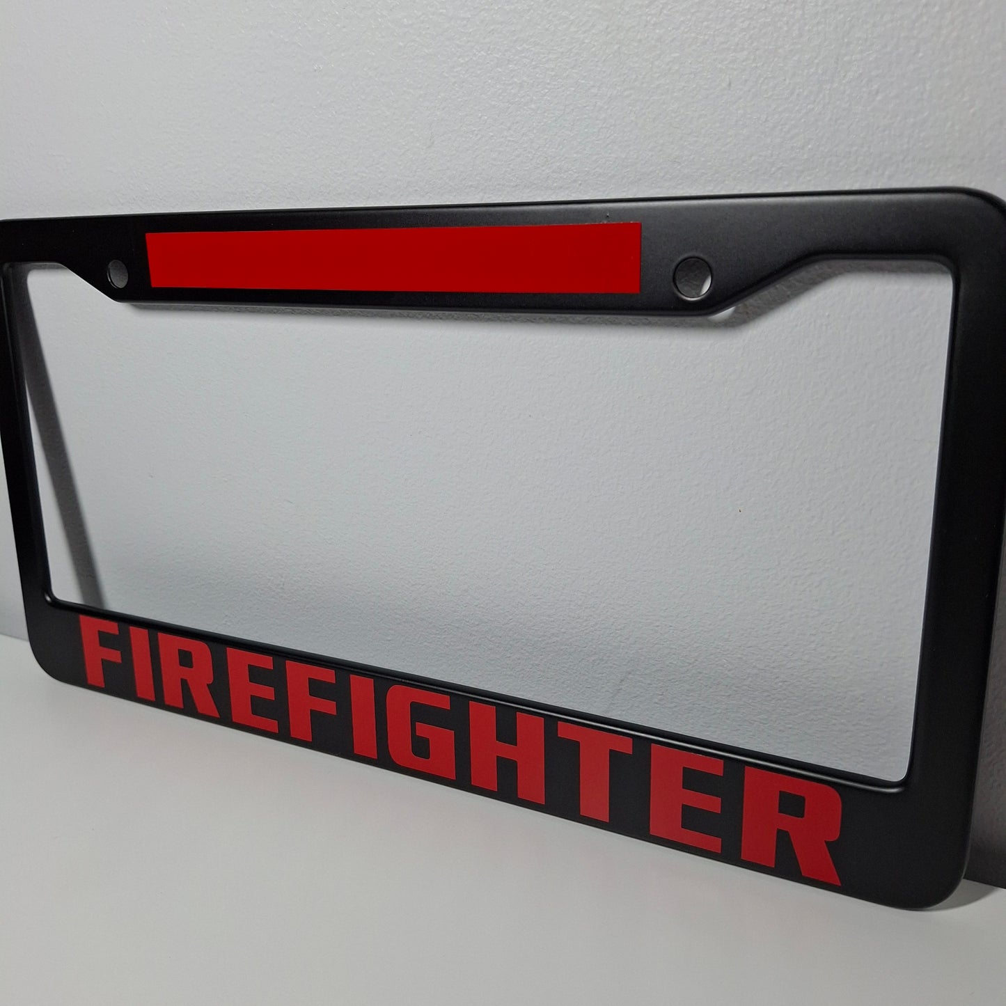 Firefighter Thin Red Line Car License Plate Frame, Car Decor for Proud Firefighter, Black Plastic, Aluminum, Truck Decor, Car Accessories