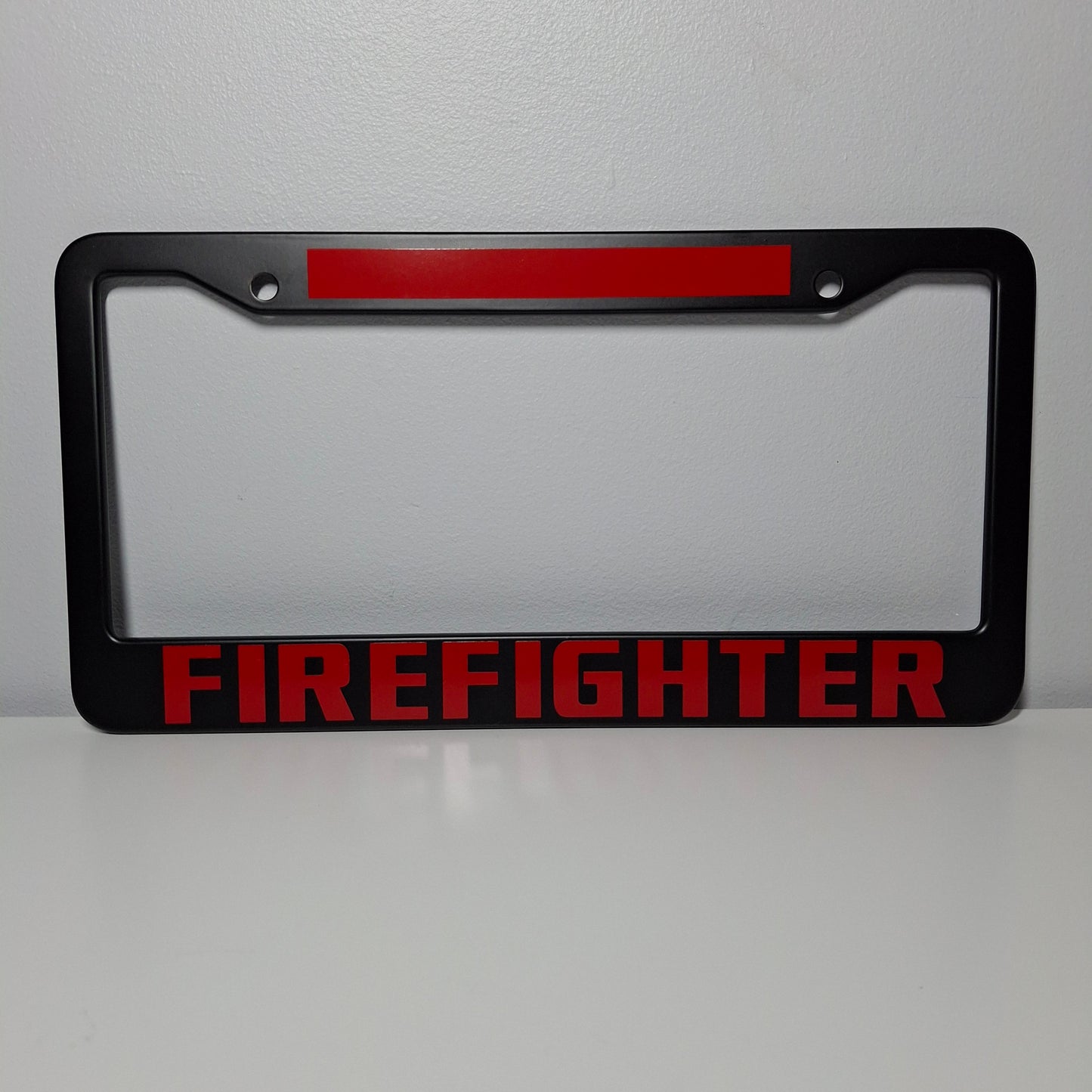 Firefighter Thin Red Line Car License Plate Frame, Car Decor for Proud Firefighter, Black Plastic, Aluminum, Truck Decor, Car Accessories