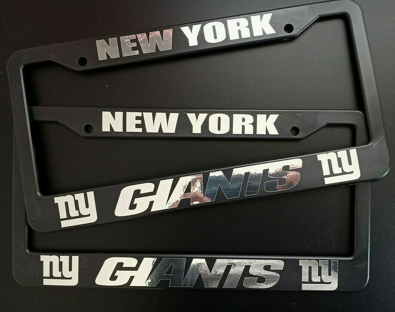 Set of 2 New York Giants Plastic or Aluminum Car License Plate Frames Black Truck Parts Vehicle Accessories Auto Decor