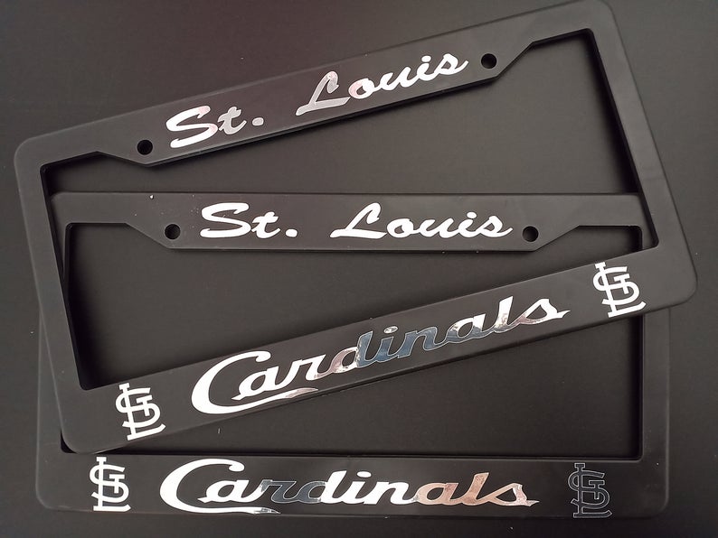 Set of 2 St. Louis Cardinals Car License Plate Frames Plastic or Aluminum Black Truck Parts Vehicle Accessories Auto Decor