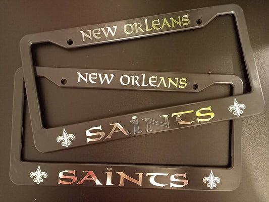 Set of 2 New Orleans Saints Plastic or Aluminum Car License Plate Frames Black Truck Parts Vehicle Accessories Auto Decor