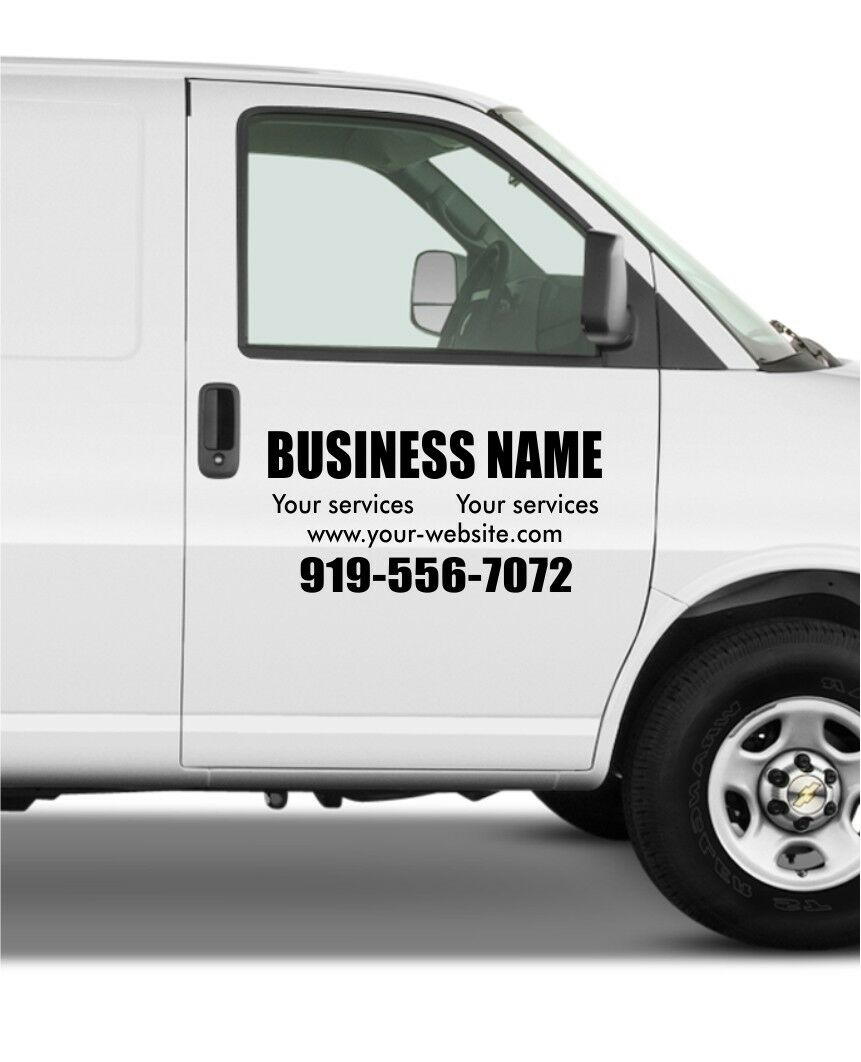 SET of 2 Van Car Truck Custom Vinyl Decal Lettering Door Window Sticker Business Sign Vehicle Commercial Signage