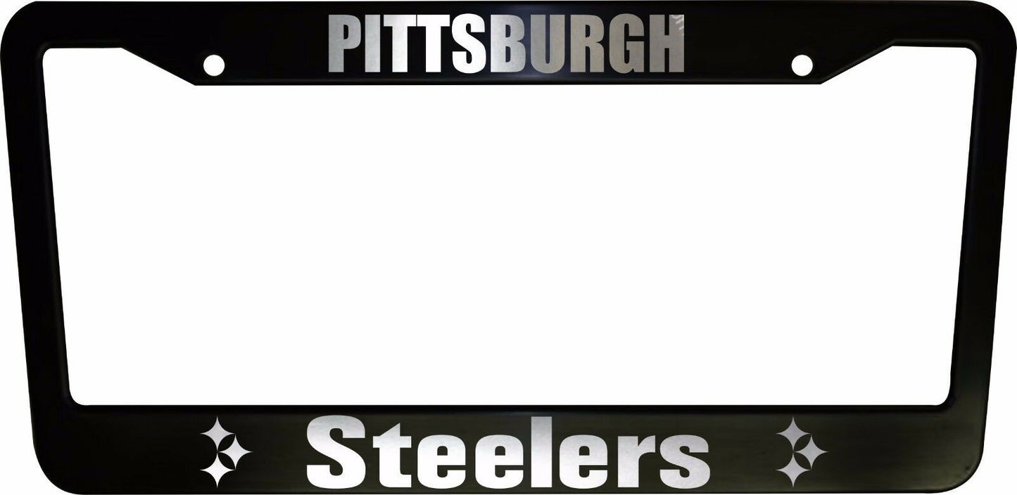 Set of 2 - Pittsburgh Steelers Car License Plate Frames Black Plastic or Aluminum Truck Vehicle Van Décor Car Accessories New Car Gifts Sports Car Parts