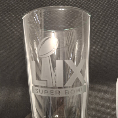 SET Super Bowl 59 - 2025 Custom Pint Beer Glasses Etched Tumblers Drinkware 16 oz. Cocktail Mixing Glass Football Party