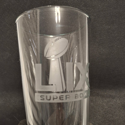 SET Super Bowl 59 - 2025 Custom Pint Beer Glasses Etched Tumblers Drinkware 16 oz. Cocktail Mixing Glass Football Party