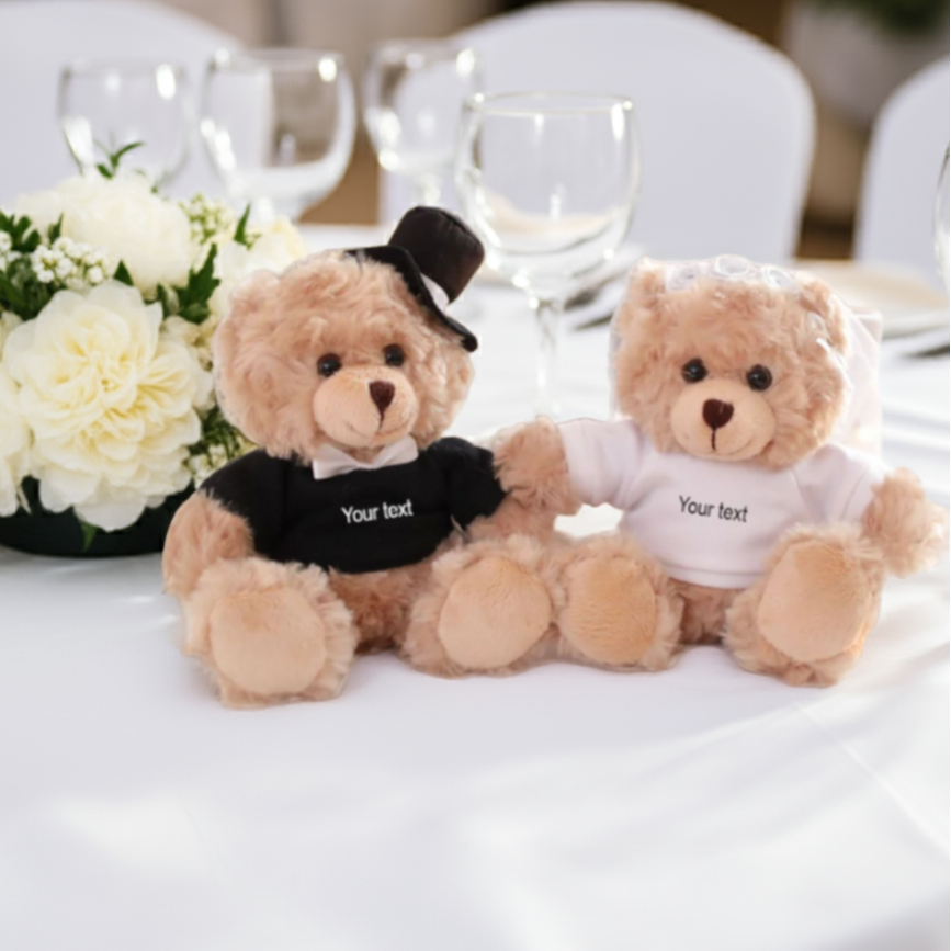 3pc Custom Couple Wedding Bears, 6" Personalized Stuffed Animals, Your Image, Design, Logo, Text, Gift Ideas, Personalized Gifts