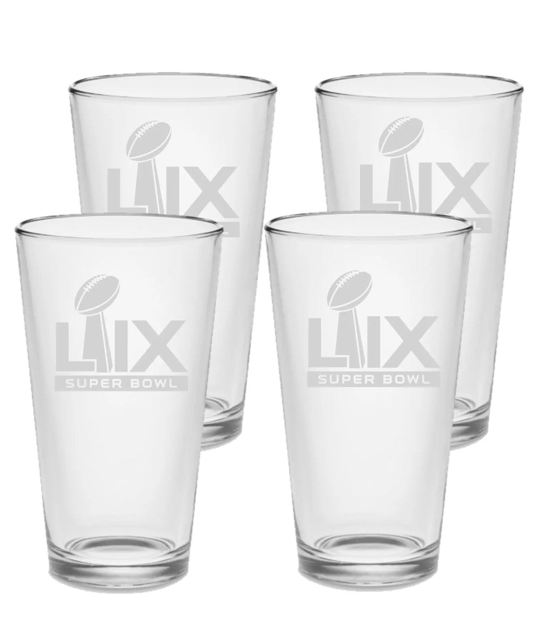 SET Super Bowl 59 - 2025 Custom Pint Beer Glasses Etched Tumblers Drinkware 16 oz. Cocktail Mixing Glass Football Party