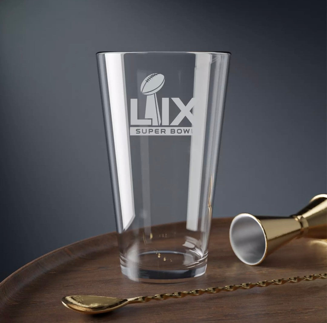 SET Super Bowl 59 - 2025 Custom Pint Beer Glasses Etched Tumblers Drinkware 16 oz. Cocktail Mixing Glass Football Party