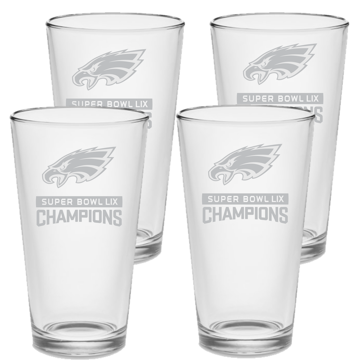 Set Philadelphia Eagles Super Bowl 59 Champions Beer Glasses 2025 Pint Glasses Etched Tumbler Drinkware 16 oz. Cocktail Mixing Glass