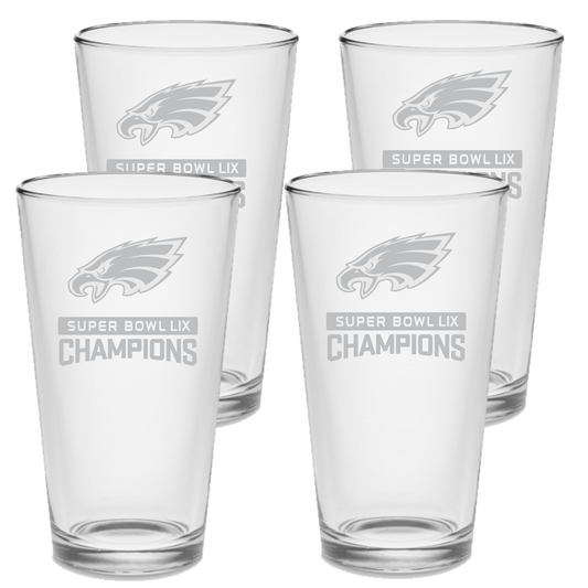 Set Philadelphia Eagles Super Bowl 59 Champions Beer Glasses 2025 Pint Glasses Etched Tumbler Drinkware 16 oz. Cocktail Mixing Glass