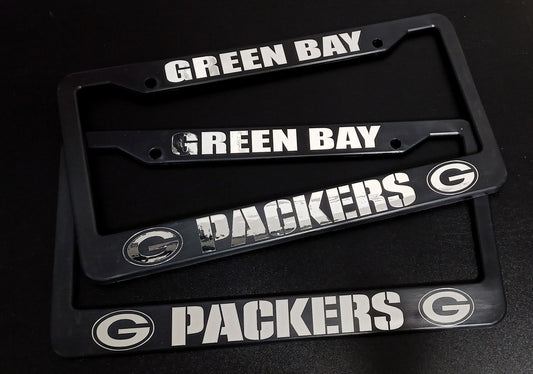 Set of 2 - Green Bay Packers Black Plastic or Aluminum License Plate Frames Truck Car Van Décor Car Accessories New Car Gifts Football Goods