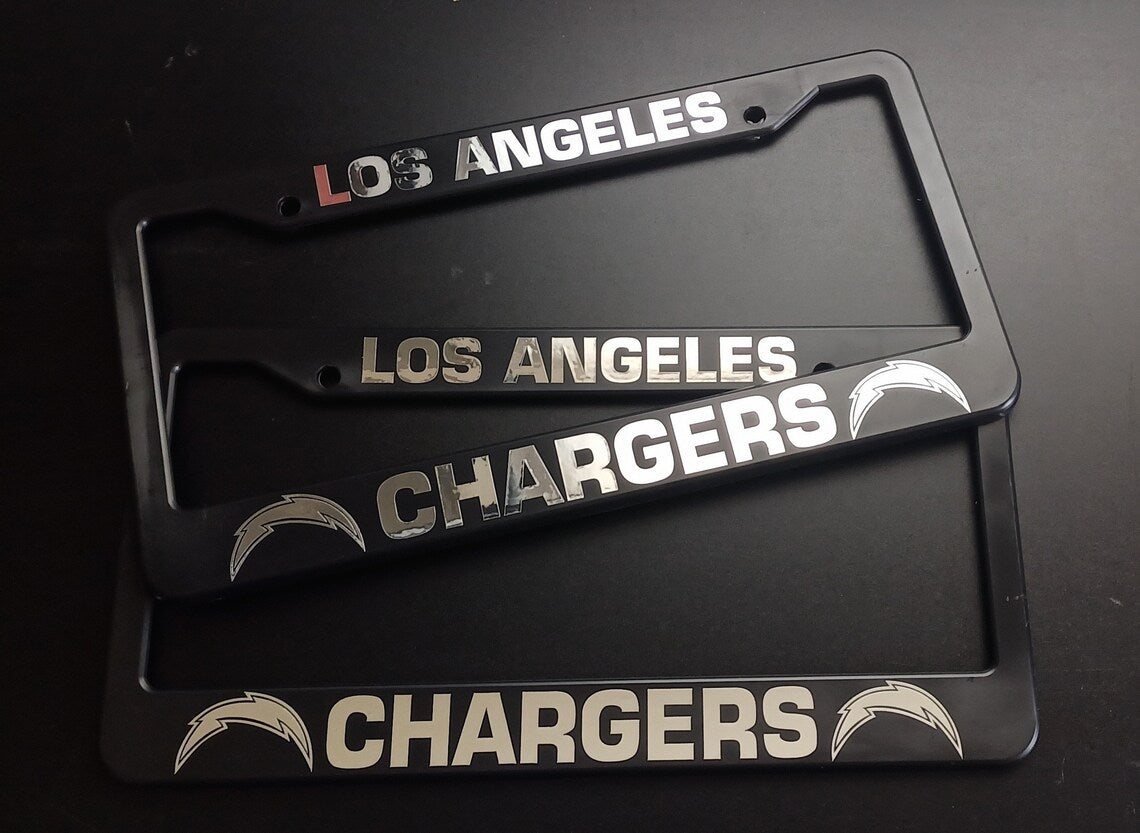 SET of 2 - Los Angeles Chargers Black Plastic or Aluminum License Plate Frames Truck Car Van Décor Car Accessories New Car Gifts Covers