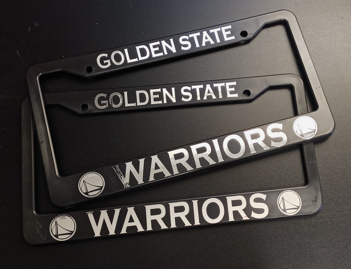 Set of 2 - Golden State Warriors Black Plastic or Aluminum License Plate Frames Truck Car Van Décor Car Accessories New Car Gifts Parts