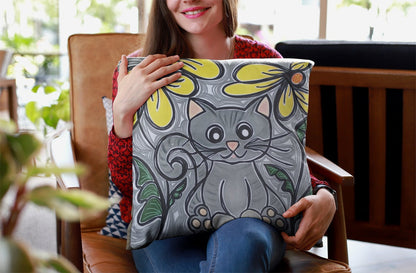 Square Cat Pillowcase Handmade Painted Crafted Cotton Canvas Gifts Home Decor