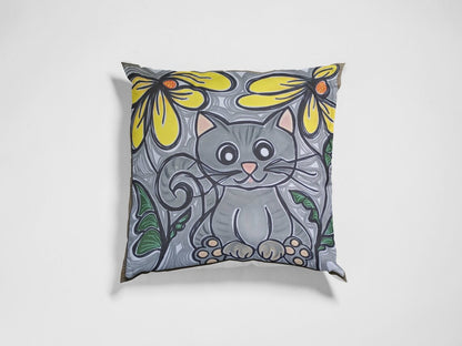 Square Cat Pillowcase Handmade Painted Crafted Cotton Canvas Gifts Home Decor