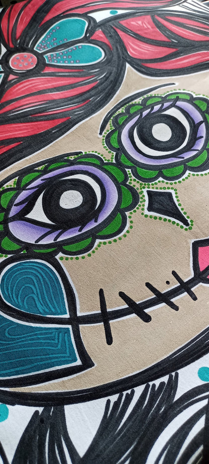 Square Pillowcase Catrina Handmade Painted Crafted Cotton Canvas Gifts Home Decor