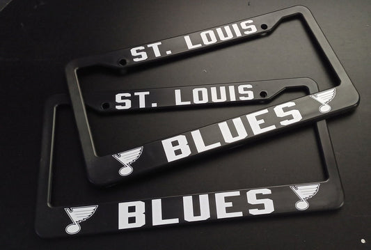 SET of 2 - St. Louis Blues Black Plastic or Aluminum License Plate Frames Vehicle Accessories Car Décor Saint Louis Themed Gifts Parts