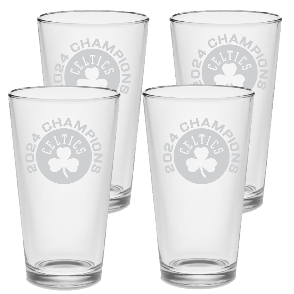 SET - Boston Celtics Champions 2024 Pint Drinking Glasses Etched Tumbler Drinkware 16 oz. Cocktail Mixing Glass