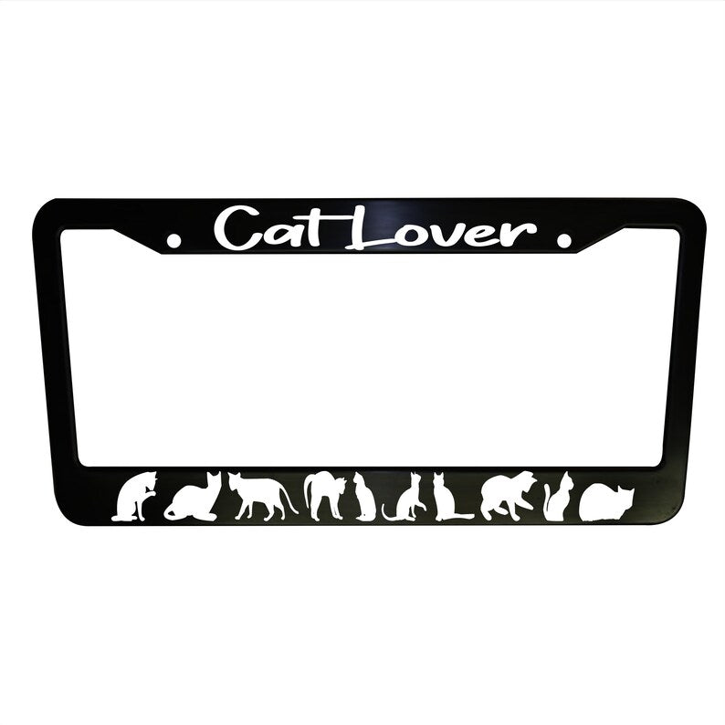 Cat Lover Cute Kitty Black Plastic Aluminum License Plate Frames Truck Car Van Décor Car Accessories Pet Lovers Gifts Auto Parts