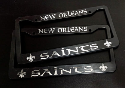 Set of 2 New Orleans Saints Plastic or Aluminum Car License Plate Frames Black Truck Parts Vehicle Accessories Auto Decor