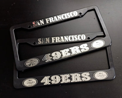 SET of 2 - San Francisco 49ers Old Logo Black Plastic or Aluminum License Plate Frames Truck Car Van Décor Car Accessories New Car Gifts