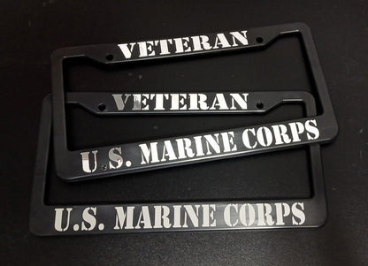 Set of 2 U.S. Marine Corps Veteran Car License Plate Frames Plastic or Aluminum Black Truck Parts Vehicle Accessories Auto Decor