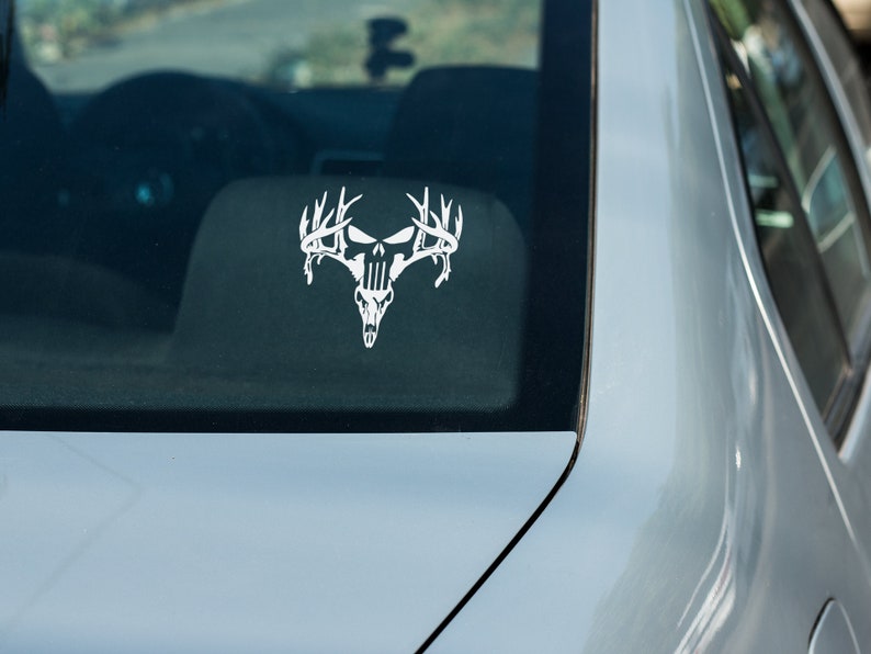 Deer Antlers Punisher Skull Decal Vinyl Car Truck Window Vinyl Sticker Vehicle Accessories Car Décor Outdoor Weather Proof