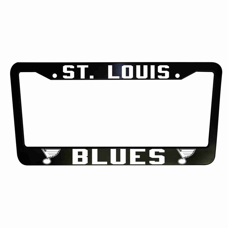 SET of 2 - St. Louis Blues Black Plastic or Aluminum License Plate Frames Vehicle Accessories Car Décor Saint Louis Themed Gifts Parts
