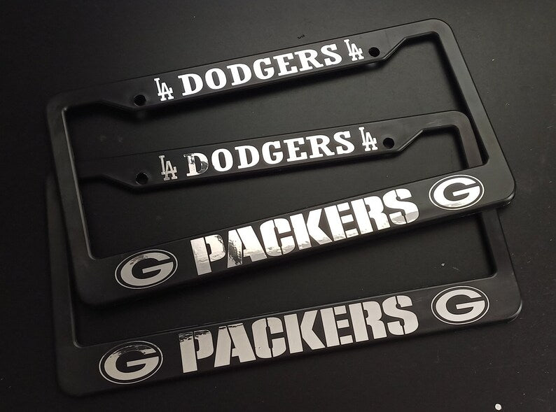 Set of 2 - Dodgers / Packers Car License Plate Frames Plastic or Aluminum Black Truck Parts Vehicle Accessories Auto Decor