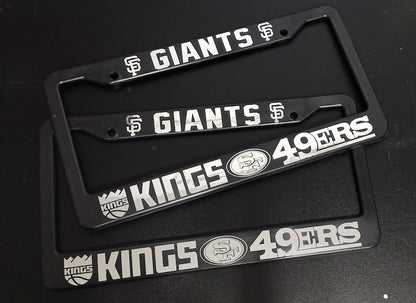 SET of 2 - San Francisco Giants, 49ers, Sacramento Kings Black Plastic or Aluminum License Plate Frames Truck Car Van Vehicle Accessories