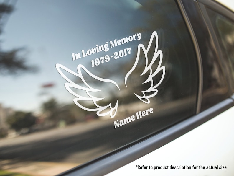 In Memory Decal Custom Angel Wings Spread Vinyl Car Truck Window Vinyl Sticker Vehicle Accessories Car Décor Outdoor Weather Proof