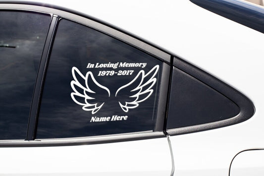In Memory Decal Custom Angel Wings Spread Vinyl Car Truck Window Vinyl Sticker Vehicle Accessories Car Décor Outdoor Weather Proof