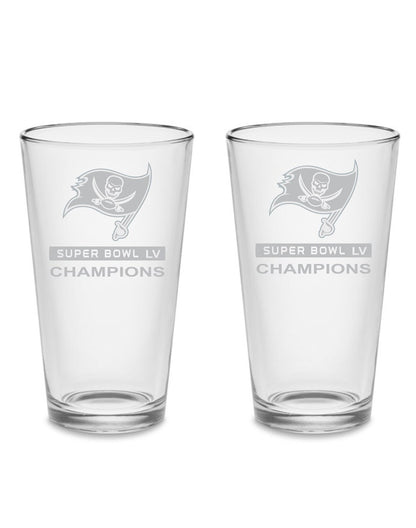 SET Tampa Bay Buccaneers Super Bowl LV Champions 55 - 2021 Custom Pint Beer Glasses Etched Drinkware 16 oz. Drinking Glass