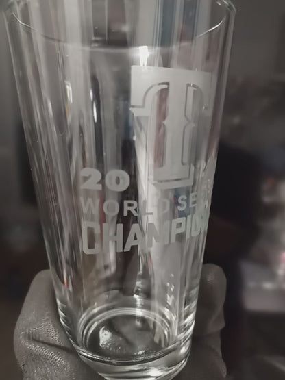 SET - Texas Rangers World Series Champions 2023 Pint Pub Glasses Etched Tumbler Drinkware 16 oz. Cocktail Mixing Glass