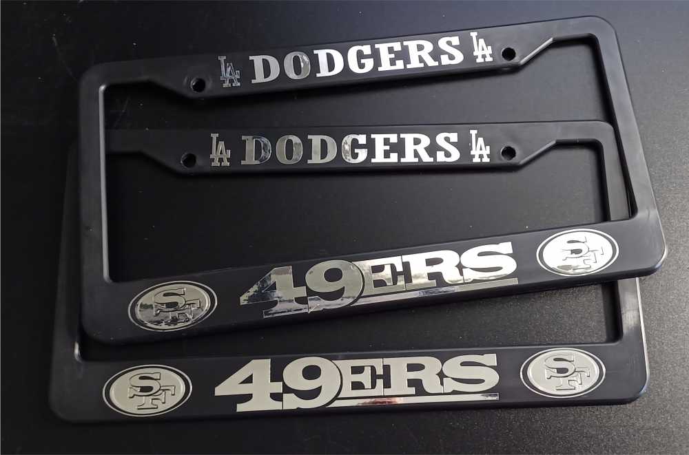 Set of 2 Dodgers / 49ers Plastic or Aluminum Car License Plate Frames Black Truck Parts Vehicle Accessories Car Decor