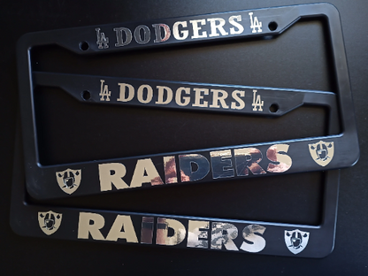 Set of 2 Dodgers / Raiders Black Plastic or Aluminum Car License Plate Frames Truck Parts Vehicle Accessories Car Decor