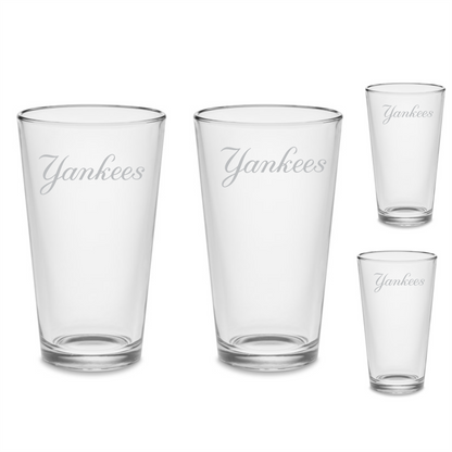 SET New York Yankees Pint Drinking Glasses Etched Tumbler Drinkware 16 oz. Cocktail Mixing Glass Bar Decor