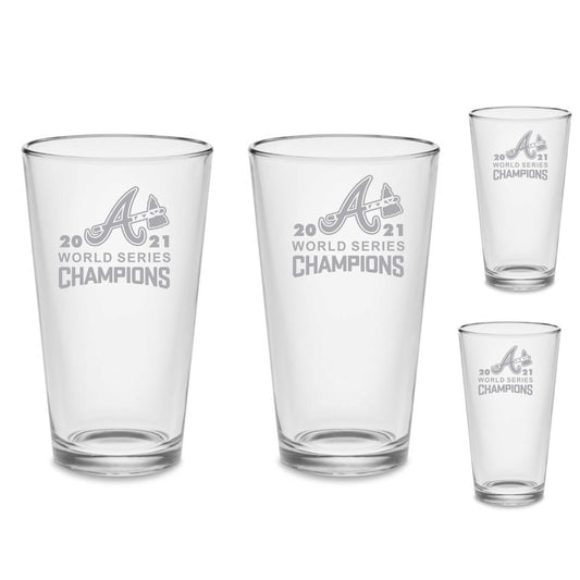 SET - Atlanta Braves World Series Champions 2021 Pint Pub Glasses Etched Tumbler Drinkware 16 oz. Cocktail Mixing Glass