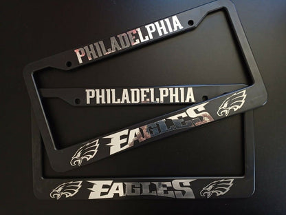 Set of 2 Philadelphia Eagles Car License Plate Frames Plastic or Aluminum Black Truck Parts Vehicle Accessories Auto Decor