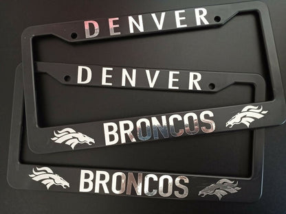 Set of 2 Denver Broncos Black Plastic or Aluminum Car License Plate Frames Black Truck Parts Vehicle Accessories Car Decor